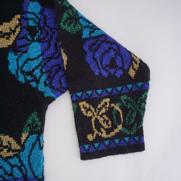 Vintage Holiday Time Black Floral Knit Sweater Eclectic Grandpa Grandmacore 22W - Picture 3 of 9